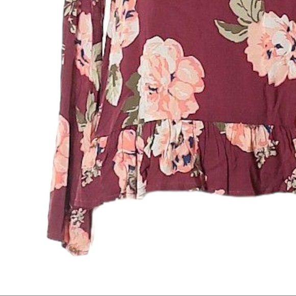 🌺 Boutique C Boho Floral Wine Ruffle Long Sleeve Blouse Size M NWT - Picture 5 of 8